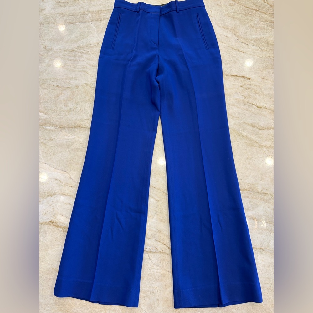 Authentic Versace Blue Wool Viscose Wide Leg Trousers High Rise Tailored Pants